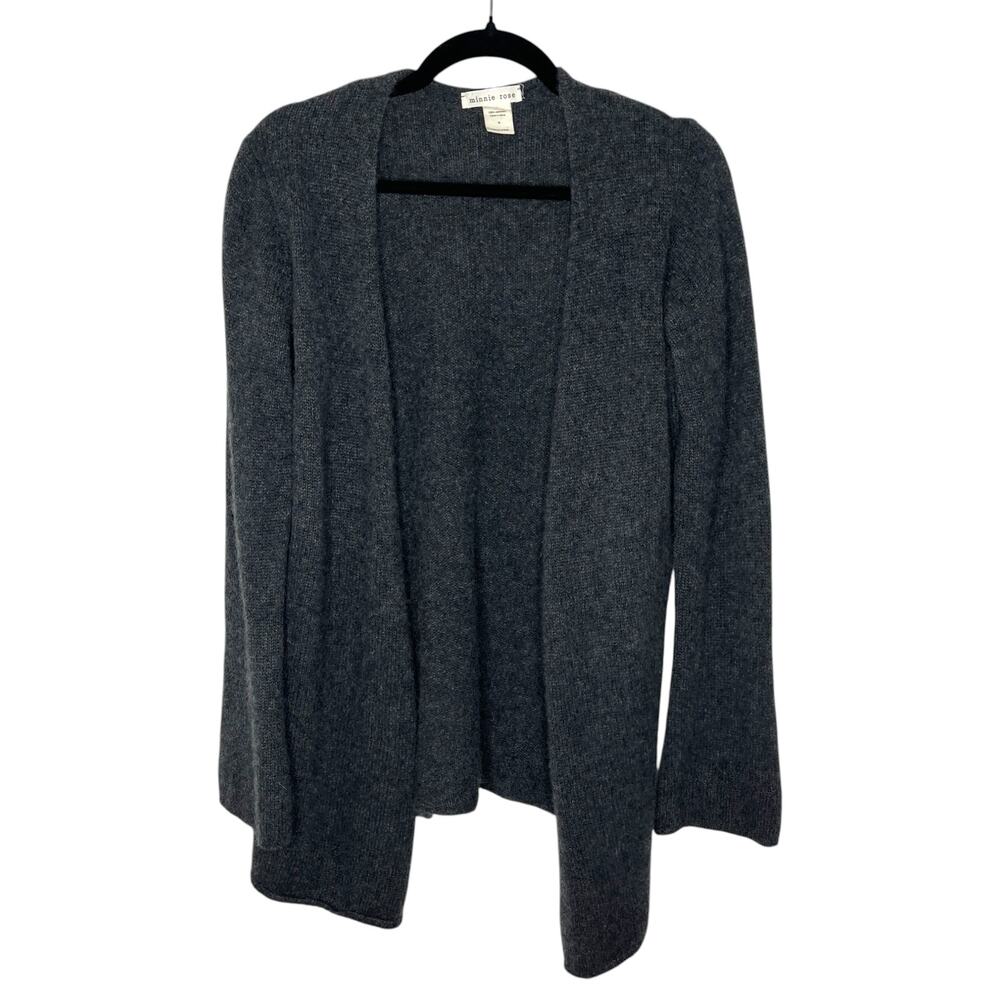 Minnie Rose Womens Cardigan Sweater Medium Charcoal Cashmere Open Front Soft